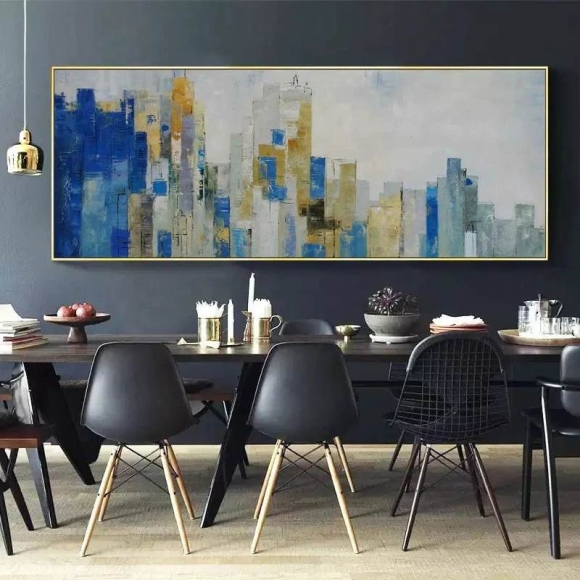 Scenic Hand-painted Skyline City Painting Abstract Canvas Artwork 8301C