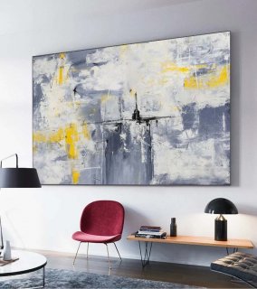 Grey Handmade White Days Abstract Canvas Wall Art Q6S7C