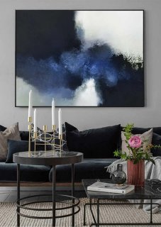 White Original Handmade Coastal Blue Abstract Canvas Wall Art 317J9