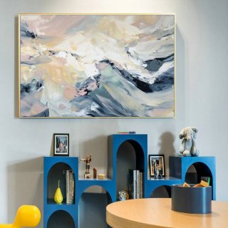 White Handmade Mountain Contemporary Abstract Canvas Artwork GHXN0