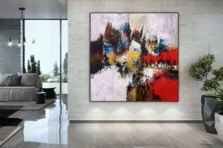 Yellow Handmade Acrylics Abstract Red Abstract Canvas Artwork 08ERI