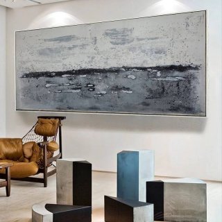 Silver Handmade White Painting Grey Abstract Canvas Artwork D3JNA