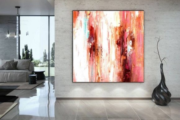 Abstract Original White Pink Painting Abstract Canvas Wall Art U2VF4