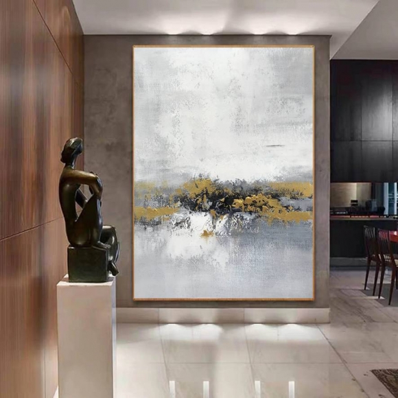Leaf Handmade Gold Abstract Canvas Artwork 7QIKP