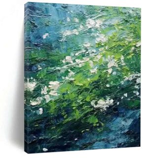 Impasto Handmade Hand-painted White Green Natural Canvas Artwork 9HK2S Impasto Handmade Hand-painted White Green Natural Canvas Artwork 9HK2S