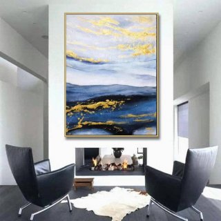 Gold Handmade Leaf Abstract Canvas Artwork for Hallway 3T76T Gold Handmade Leaf Abstract Canvas Artwork for Hallway 3T76T