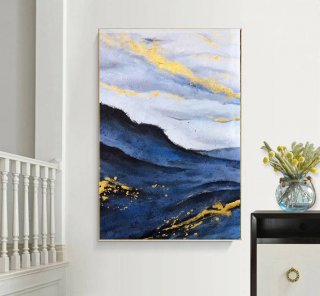 Contemporary Handmade Original Gold Leaf Abstract Canvas Artwork AS48E Contemporary Handmade Original Gold Leaf Abstract Canvas Artwork AS48E