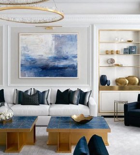 Navy Hand-painted Office Landscape White Abstract Canvas Artwork E37A3 Navy Hand-painted Office Landscape White Abstract Canvas Artwork E37A3