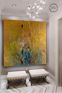 Office Handmade Original Gold Modern Painting Abstract Canvas Artwork U271Z