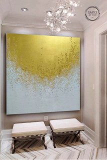 Gold Handmade Leaf Contemporary Abstract Canvas Artwork 64UE5 Gold Handmade Leaf Contemporary Abstract Canvas Artwork 64UE5