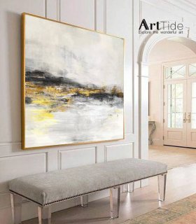 White Handmade Living Room Yellow Abstract Canvas Wall Art EL6CZ