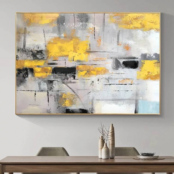 Yellow Hand-painted Original Room Gray Dining Abstract Canvas Artwork IMP1Z Yellow Hand-painted Original Room Gray Dining Abstract Canvas Artwork IMP1Z