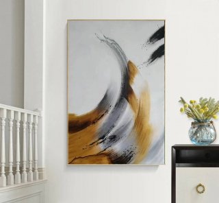 Golden Handmade Painting Modern White Abstract Canvas Wall Art WTMX7