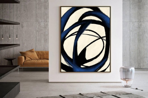 White Handmade Modern Deep Blue Abstract Canvas Artwork LB04M White Handmade Modern Deep Blue Abstract Canvas Artwork LB04M