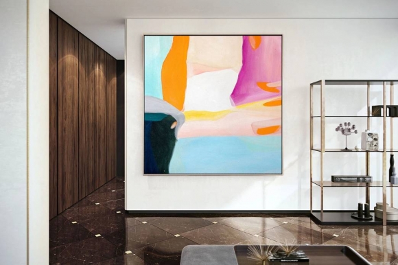 Painting Hand-painted Modern Pink Colorful Abstract Canvas Artwork AGZ4W