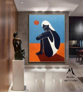 Orange Handmade Original People Modern White Abstract Canvas Artwork 5DKFC
