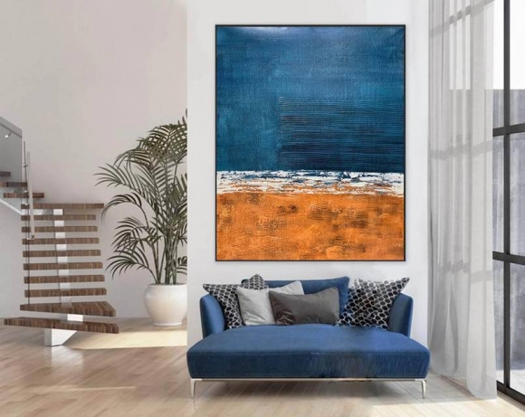 Blue Hand-painted Original Textured Deep Orange Abstract Canvas Wall Art H52O7 Blue Hand-painted Original Textured Deep Orange Abstract Canvas Wall Art H52O7