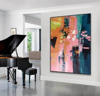 Entryway Hand-painted Deep Pink Abstract Canvas Wall Art 6E1TA Entryway Hand-painted Deep Pink Abstract Canvas Wall Art 6E1TA