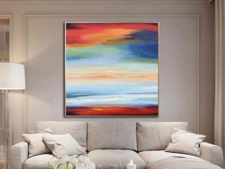 Orange Hand-painted Painting Blue Room Abstract Canvas Wall Art 65W0F Orange Hand-painted Painting Blue Room Abstract Canvas Wall Art 65W0F