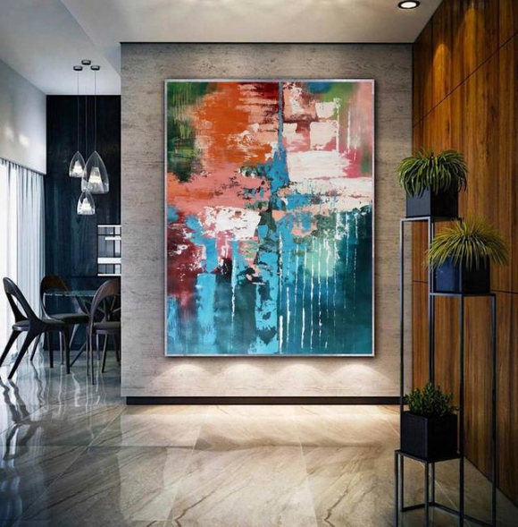 Blue Original Hallway Green Abstract Canvas Wall Art 2OOGV