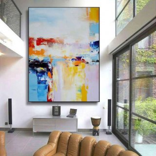 Room Handmade White Yellow Living Abstract Canvas Wall Art 5VPAZ Room Handmade White Yellow Living Abstract Canvas Wall Art 5VPAZ