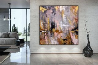 Pink Original Gold Leaf Abstract Canvas Wall Art EQUR0