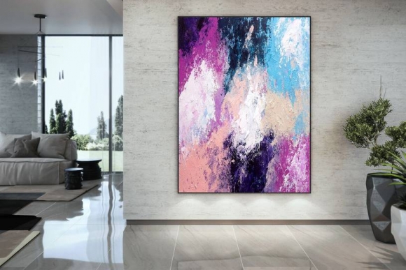 Blue Hand-painted Oversized Pink Abstract Canvas Wall Art 9JTMA Blue Hand-painted Oversized Pink Abstract Canvas Wall Art 9JTMA