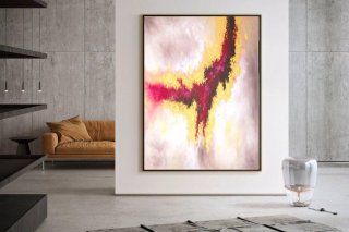 Living Original Hallway Red Abstract Canvas Artwork O11IH