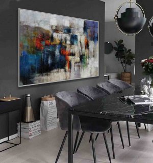 Purple Blue Abstract Textured Painting Canvas Wall Art IF72M