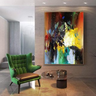 Purple Brown Yellow Abstract Painting Canvas Wall Art 7MTB8