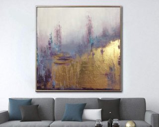 Golden Purple Abstract Painting Artwork Canvas Wall Art 7KN76
