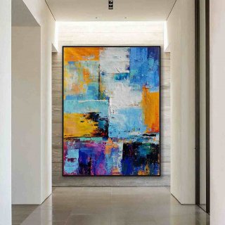 Purple White Yellow Painting Canvas Abstract Wall Art JM23Z