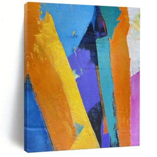 Blue Orange Purple Abstract Geometric Canvas Wall Art RG7YV