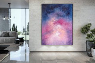 Blue Navy Purple Abstract Painting Canvas Wall Art 3JQZZ