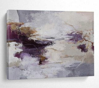 Gold Gray Purple Abstract Painting Wall Art H6JY7