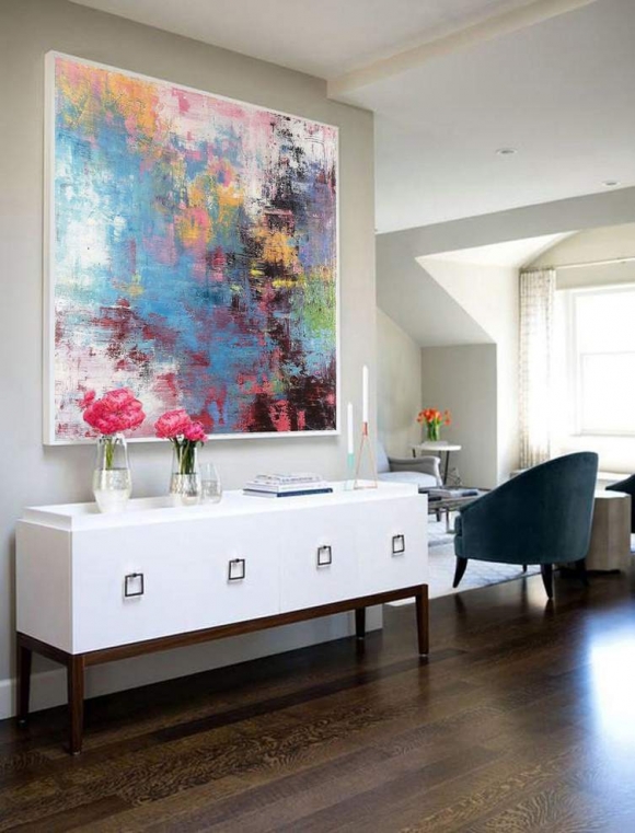 Blue Pink Yellow Abstract Painting Canvas Wall Art DC1EF