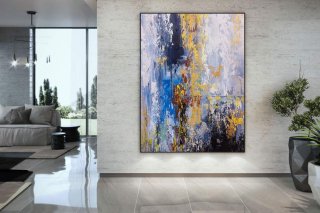 Blue Purple Yellow Abstract Painting Canvas Wall Art 99MOL