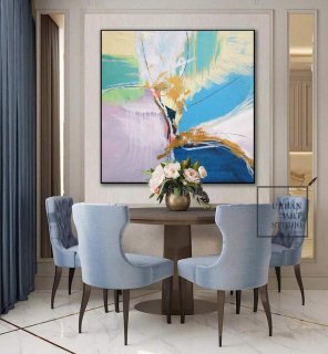 Blue Golden Abstract Minimal Painting Canvas Wall Art XEN94