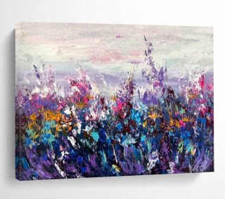 Field Flower Purple Acrylic Substantial Abstract Canvas Wall Art 3FH54