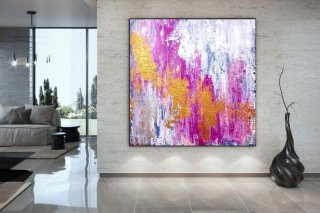 Pink White Gold Abstract Painting Canvas Wall Art 0FY1K