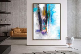 Sky Blue Purple White Abstract Canvas Wall Art V1G75