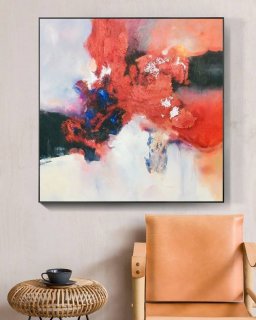 Red Original Dining Beige Contemporary Abstract Canvas Wall Art AWA8T