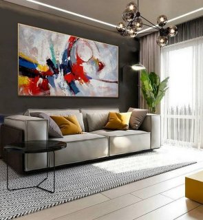 Palette Handmade Modern Knife White Abstract Canvas Artwork 7QVPD
