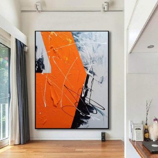 Orange Black White Abstract Textured Canvas Wall Art P5EFP