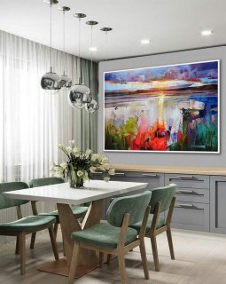 Seascape Morning Abstract Modern Painting Canvas Wall Art KZ8CT