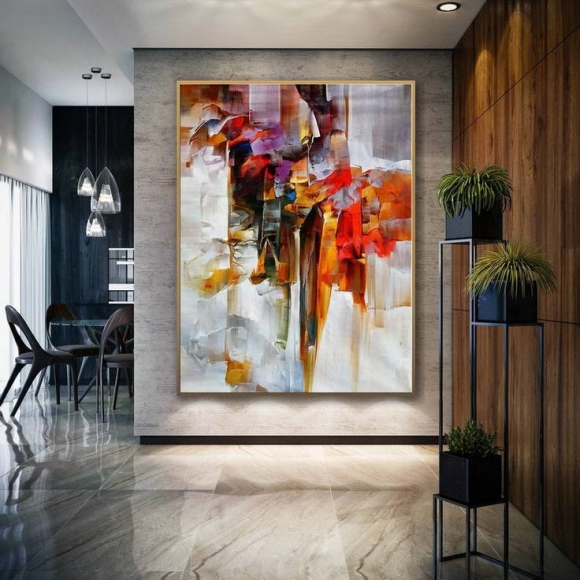 Red Handmade Brown Abstract Living Abstract Canvas Artwork BV99E