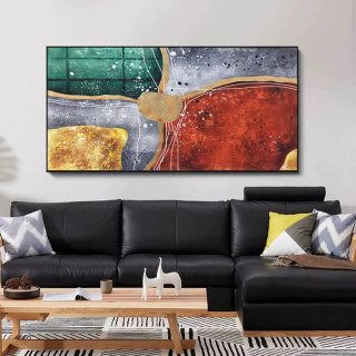 Gold Handmade Leaf Modern Abstract Canvas Artwork 09SDZ