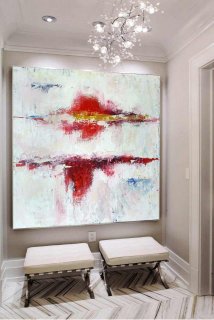 Red White Abstract Painting Glod Canvas Wall Art 4LH1E