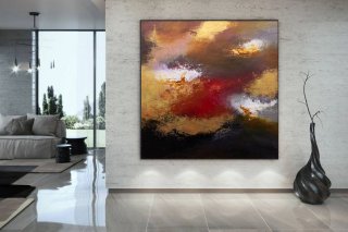 Red Original Leaf Modern Abstract Canvas Artwork 2S5A5