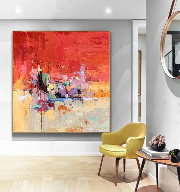 Entryway Hand-painted Handmade Red Dining Featured Abstract Canvas 1FE08 Entryway Hand-painted Handmade Red Dining Featured Abstract Canvas 1FE08